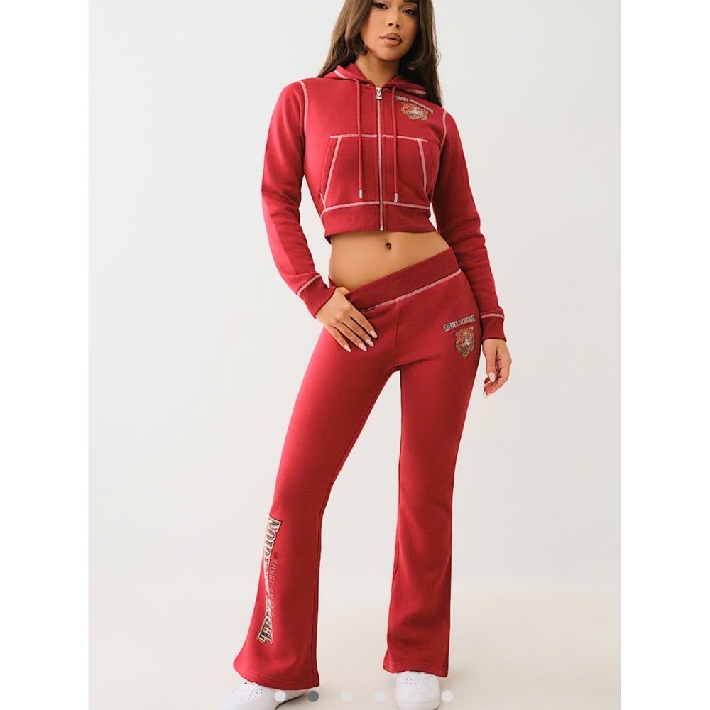 True Religion Flare Sweatpants Womens XSmall Red New Rhinestone Tiger Logo Y2K